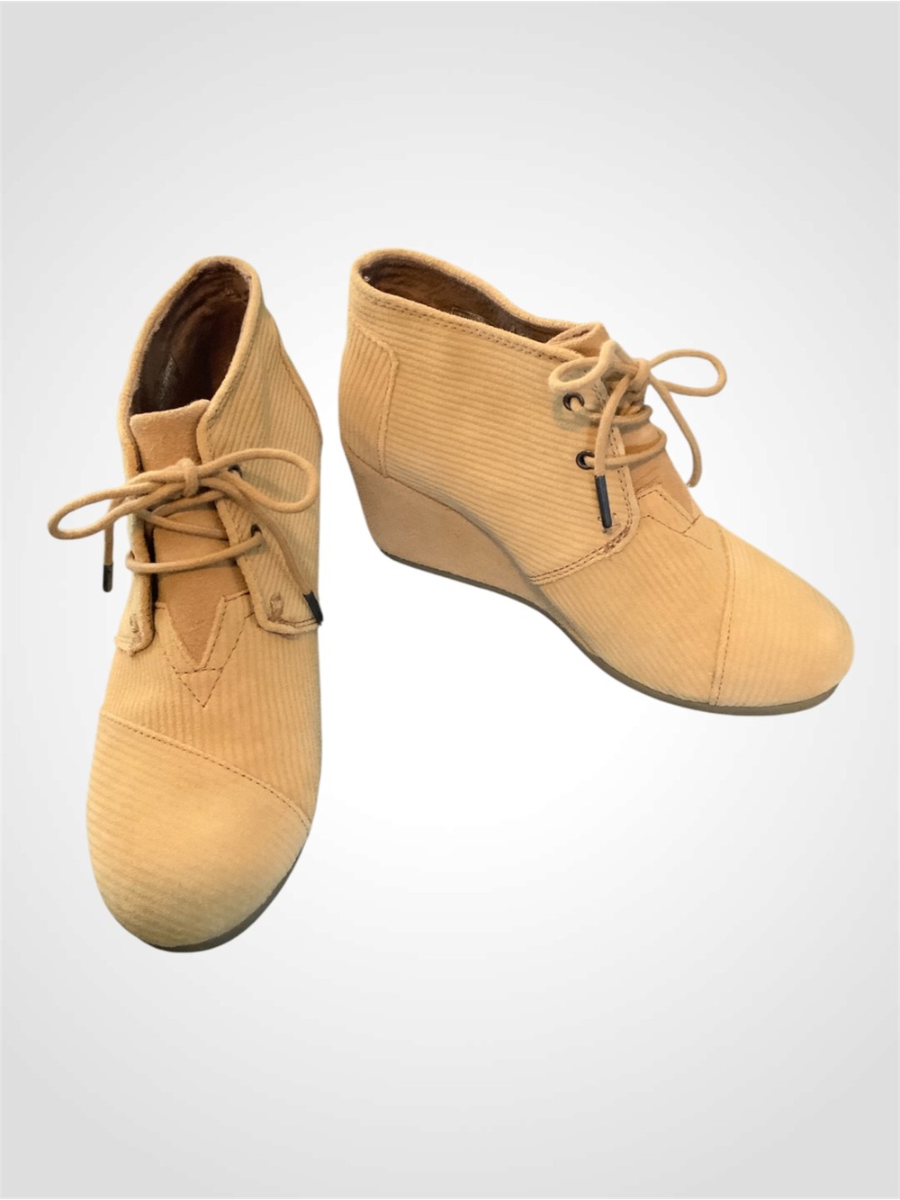 Toms Tan Suede Kala Corduroy Wedge Booties Size 7